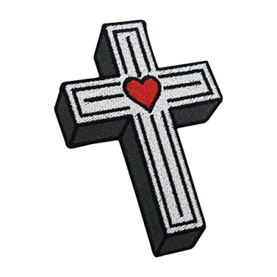 Immagine di Finally Home Toppa termoadesiva a forma di croce con cuore Toppe per tatuaggi retrò in metallo Cross