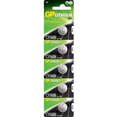 Immagine di CR1620 Confezione da 5 Batterie Bottone al Litio CR 1620 / DL1620 3V Lunga Durata GP LIthium