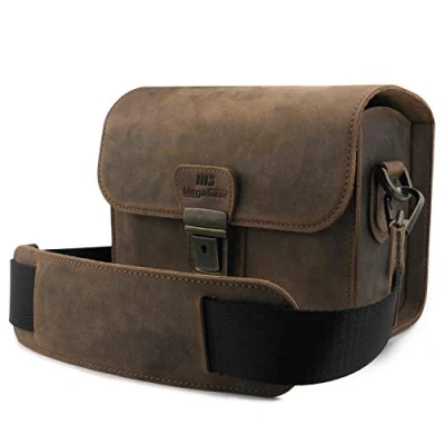 Immagine di MegaGear Pebble MG1724 Borsa messenger in vera pelle per fotocamere mirrorless, istantanee e DSLR, colore: Cannella