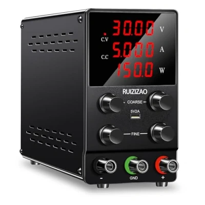 Immagine di RUZIZAO Alimentatore da Banco 30V 5A Laboratorio DC Regolabile Stabilizzato Display LED a 4 Cifre Porta USB 5V/2A