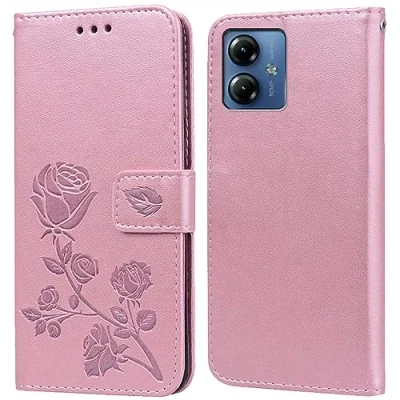 Immagine di PKQTOP Cover per Motorola Moto G14 Custodia,Carta Fessura,Supporto Stand,Silicone TPU,Flip Protettiva Case