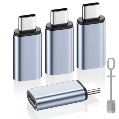 Immagine di MoKo Adattatore Femmina Lightning a Maschio USB C 4 Pack, Connettore Tipo per iPhone 15 PRO Max Plus, Supporto Ricarica/Trasferimento Dati, Non Cuffie/OTG, Grigio