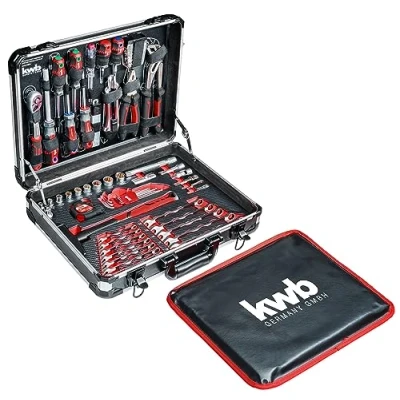 Immagine di kwb Valigetta portautensili, set di utensili da 80 pezzi, in robusto alluminio, con serratura, imbottita inserti schiuma, alta qualità, ideale per l&#039;officina e viaggio