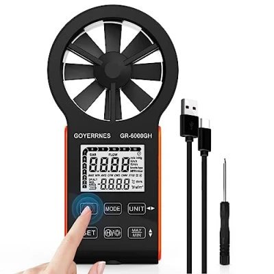 Immagine di Anemometro digitale portatile misuratore di velocità del vento CFM GR 6000GH tester flusso d&#039;aria che misura la dell&#039;aria e temperatura volume per bocchette HVAC, barca a vela