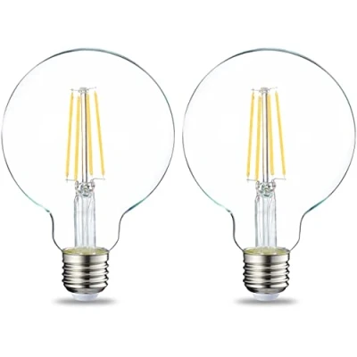 Immagine di Amazon Basics lampadine a LED, con attacco Edison E27, piccole, globo G93, da 7 W (equivalenti 60 W), filamento in vetro trasparente, non dimmerabili, Luce Bianca Calda, Confezione 2