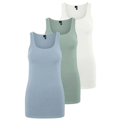 Immagine di VERO MODA VMMAXI My Soft Long Tank Top GA 3P Canotta da Donna, Verde/Blu/Bianco (1 giadeite / 1 Blu Fog Bianco Neve, XXL