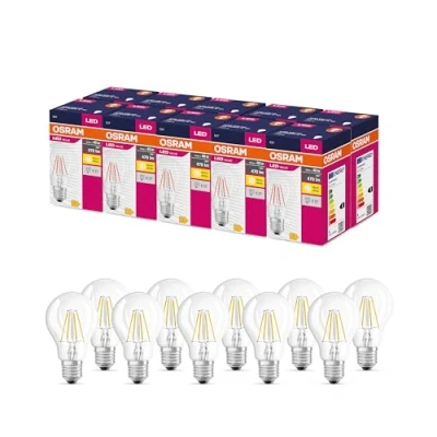 Immagine di OSRAM Valore a stella LED Classic A40 per socket E27, forma di pera, fil, 470 lumen, bianco caldo, 2700k, sostituzione lampadine da 40w convenzionali, non dimmerabile, 10 pacchetti
