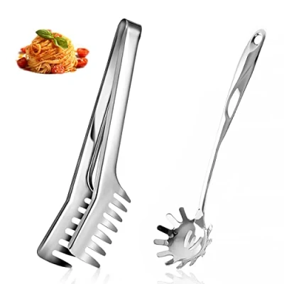 Immagine di Acciaio Inossidabile Pinza Per Pasta, Pasta Fork, Spaghetti in Inox, Cucchiaio di Server Forchetta Cuocere Spaghetti, Insalate, Carni Alla Griglia(34.3cm)