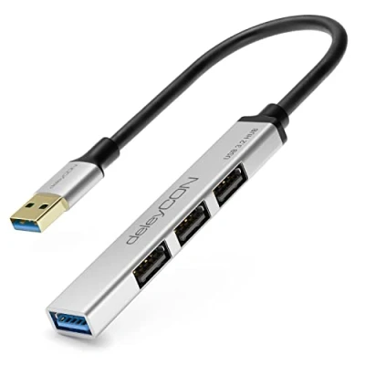 Immagine di deleyCON USB A HUB 4 Porte Distributore (1x USB3.0 / 3x USB2.0) Alloggiamento in Alluminio, 15cm, Per PC, Laptop, Notebook Argento