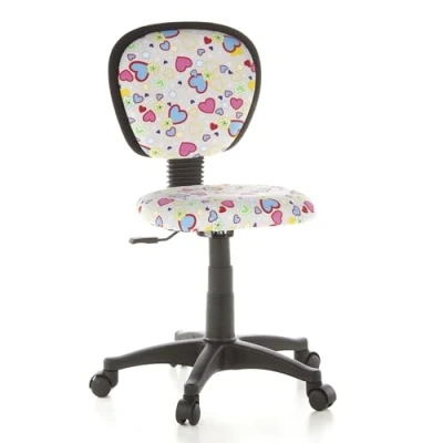 Immagine di HJH Office 670170 Sedia da ufficio per bambini KIDDY TOP tessuto rosa con cuoricini, regolabile in altezza, ergonomica, imbottita, resistente