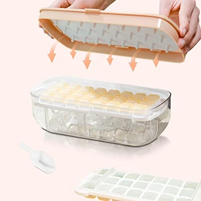 Immagine di Stampo Ghiaccio con Coperchio, in Silicone Alimentare, Rilascia Tutti i Cubetti un Secondo, Vassoio Riutilizzabile da 48 (Rosa)