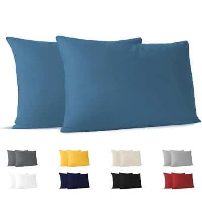 Immagine di Dreamzie Federa Cuscino 40x70 (Set di 2) Blu per i Cuscini 40 x 70 cm 100% Jersey Cotone da Copri Letto Fodera Protezione