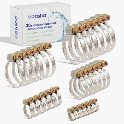 Immagine di AZISHA Fascette Metalliche Stringitubo 10 70mm 30 Pezzi Inox Regolabile Fascetta Per Tubi Piscina,Giardino,Gas,Lavatrice,Auto E Acqua