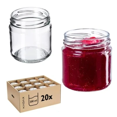 Immagine di KADAX Barattoli di Vetro da 200 ml, Vassetti Piccoli per Conserve Frutta, Marmellate e Miele, Contenitori Conservazione Alimenti (Set 20)