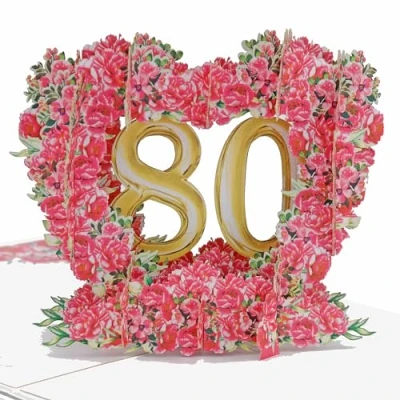 Immagine di Favour Pop Up® Nuovo romantico biglietto d&#039;auguri per l&#039;80 compleanno, un&#039;opera d&#039;arte in filigrana dal look 3D perfetto XP080