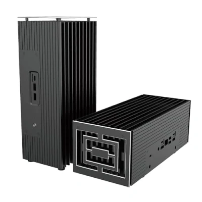 Immagine di Akasa Turing RC Pro, progettata per ASUS NUC 14 Pro (Revel Canyon) Core™ i7, Custodia Fanless in alluminio con kit termico, porte anteriori USB A &amp; C, posizionamento verticale o orizzontale,