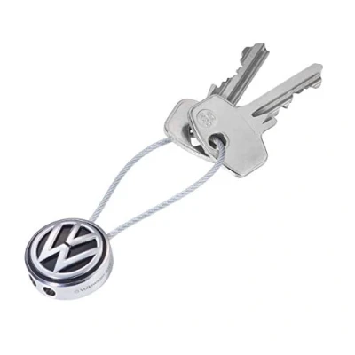 Immagine di TROIKA Portachiavi con logo VW LOOP VOLKSWAGEN Passante filo Smaltato metallo pressofuso Cromato Nero argento, 70 x 27 12 mm, Moderno