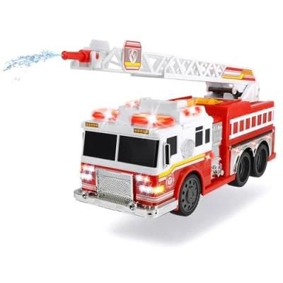 Immagine di Dickie Toys Fire Commander, camion dei vigili del fuoco, con funzione di spruzzo d&#039;acqua, scala, luce e suono, batterie incluse, 36 cm, dai 3 anni in su