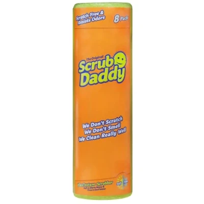 Immagine di Scrub Daddy Originale Spugna Piatti Lavabile, Spugne Cucina e Bagno, Non Graffia Prodotti per la Pulizia della Casa, Design Morbido Compatto FlexTexture, Lavabile in Lavastoviglie, Giallo 8 Pz