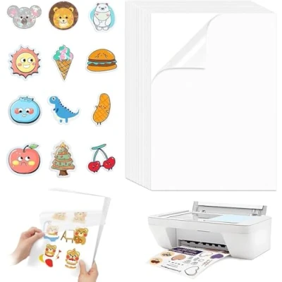 Immagine di 30 Fogli Carta Adesiva Stampabile Trasparente, Vinile Impermeabile A4, Adesivi Trasparenti Stampabili per Stampanti Laser, a Getto d&#039;inchiostro