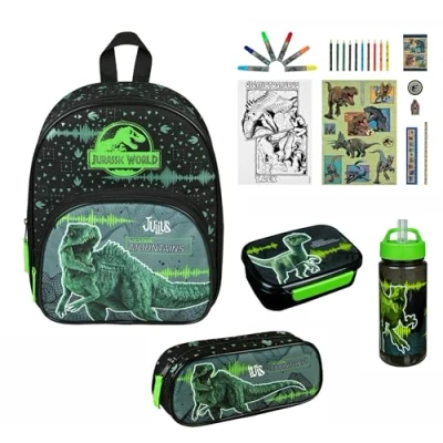 Immagine di Undercover Zaino asilo Dinosauro T Rex ragazzi Personalizzato con nome per bambini tasca anteriore 2 scomparti 25 x 31 10 cm, Set 3 Verde