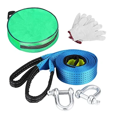 Immagine di 5M 8T Corda Traino Fuoristrada Kit Cinghia Nylon Auto Fune di Recupero Cintura da Rimorchio Resistente con Ganci Sicurezza Strisce Riflettenti