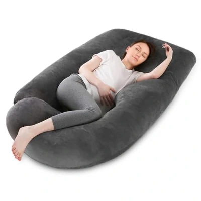 Immagine di Otauoaea Cuscino Gravidanza per Dormire a Forma di J Allattamento e con Federa in Velluto Sfoderabile Lavabile 145x70cm(Grigio scuro)