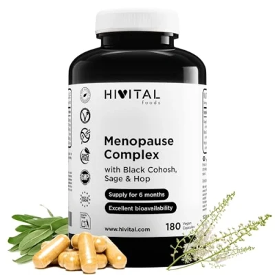 Immagine di Menopausa Complex. 180 capsule vegane per 6 mesi di trattamento. Con Salvia, Cohosh Nero e Luppolo. Combatte i sintomi della Premenopausa, come vampate calore, insonnia gonfiore