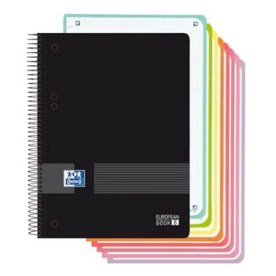 Immagine di Oxford, Quaderno A5 a quadretti 5 x 5, copertina in plastica, 160 fogli, 8 rivestimenti colori, taccuino microforato, colore nero