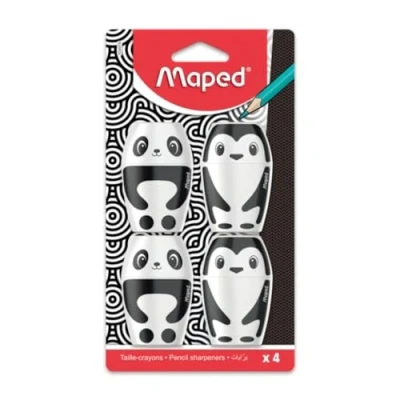 Immagine di Maped Set di 4 matite Shakky Pinguino e Panda Temperamatite con riserva 1 foro per standard Facile da usare