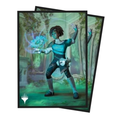Immagine di Ultra PRO MTG Duskmourn 100ct Deck Protector Sleeves Commander Zimone, Mystery Unraveler, dimensioni standard custodie per carte con tecnologia ChromaFcushion resistente, maniche finitura