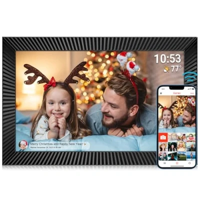 Immagine di cornice portafoto digitale 10,1 pollici con memoria interna 32 G Smart WiFi 1280 x 800 IPS Touch Screen Sensore di movimento Auto Rotazione Condividi foto e video istantaneamente