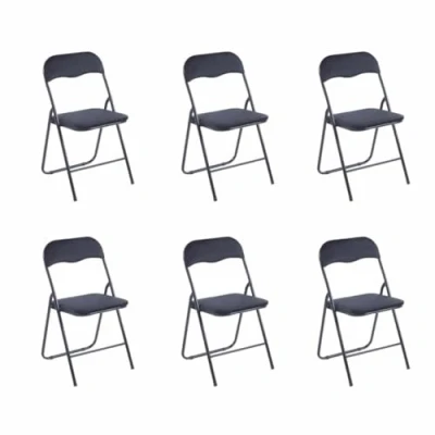Immagine di Hooma Set di 6 sedie pieghevoli per interni, comode pieghevoli, cucina, sala da pranzo, ufficio, reception, sedia pieghevole in velluto e metallo nero