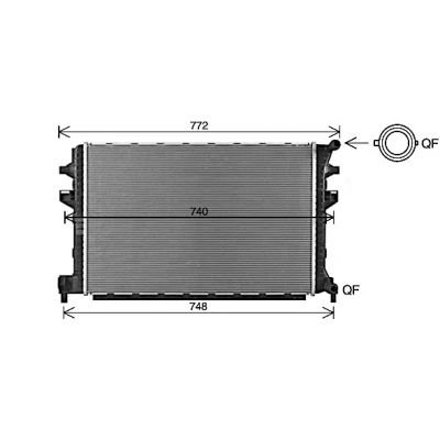 Immagine di PRASCO VNA2383 Radiatore motore 620 398, 407 16 con giunti rapidi Alette di raffreddamento saldate VOLKSWAGEN: Golf 7, Tiguan II, 7 Variant