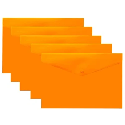 Immagine di eco Eco075ORANGE Cartelline trasparenti con bottone a pressione, formato A5, 50% riciclata, confezione da 5, colore: arancione