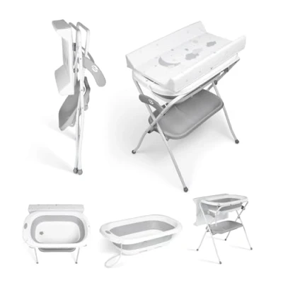 Immagine di Ms vasca da bagno con gambe, fasciatoio e cestino portaoggetti Comodo, facile riporre, tappo gambe antiscivolo, pieghevole portatile