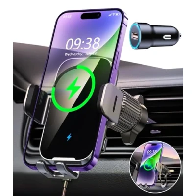 Immagine di ISEYOU Caricatore Wireless Auto, 15W Supporto Telefono Auto Ricarica Rapida Bloccaggio Automatico, 360Rotazione Caricabatterie per iPhone 16 15 14 13 PRO Max Mini Plus Galaxy.