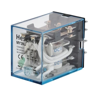 Immagine di Heschen MY3NJ Relè di potenza per uso gererale, 12 VDC, bobina 5 A, 24 VDC/220 VAC, indicatore LED a 11 pin terminale