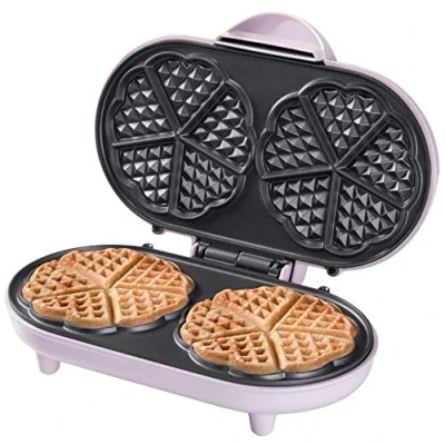 Immagine di Bestron waffle Maker, piastra per doppio a forma di cuore, macchina con antiaderente &amp; indicatoro luminso, collezione Sweet Dreams, 700 watt, colore: rosa