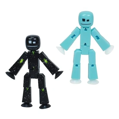 Immagine di Zing StikBot Confezione doppia con 2 StikBots Action Figure da collezione e accessori, animazione Stop Motion, dai 4 anni in su (blu ghiaccio + scintilla nera solida)