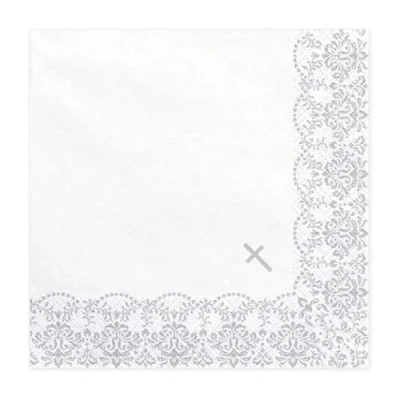Immagine di 20 tovaglioli, 33 x cm, per comunione cresima e battesimo, colore bianco con ornamento argentato