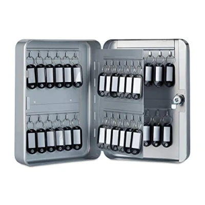 Immagine di Relaxdays Portachiavi in Metallo, Richiudibile, 48 Ganci, incl., HLP 25x18x7,5 cm, Grigio