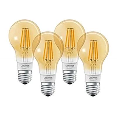 Immagine di LEDVANCE Lampada LED Smart+, tecnologia Bluetooth, filament oro, E27, dimmerabile, bianco caldo, 2400 K, sostituisce lampadine da 55 W, controllabili con Alexa, Google e Apple, confezione 4