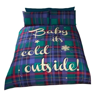 Immagine di Natale Tartan a Quadretti, Copripiumino e 2 federe Set di Biancheria da Letto Matrimoniale, Colore: Blu