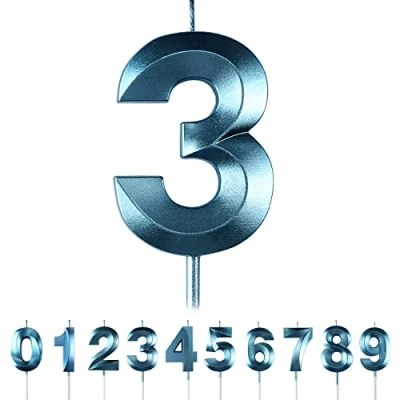 Immagine di candele di compleanno con numeri 3, compleanno, 3D, a forma diamante, numero 0, 1, 2, 4, 5, 6, 7, 8, 9, decorazione per torte, matrimoni, compleanni, anniversari
