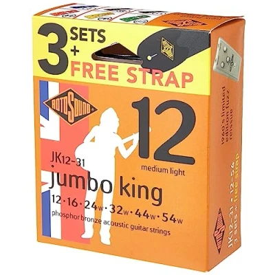 Immagine di Corde Rotosound per chitarra acustica JUMBO KING 3 set + tracolla JK12 31 F