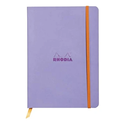 Immagine di RHODIA 117409C Taccuino flessibile Iris A5 a righe 160 pagine Carta Clairefontaine Avorio 90 g/m Segna pagina, Chiusura con elastico Copertina Simil Cuoio Collezione Rhodiarama