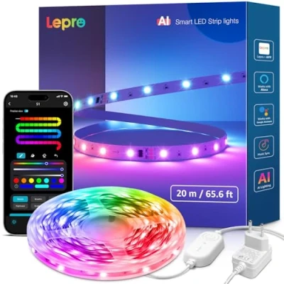 Immagine di Lepro Striscia LED 20 Metri, Smart Funziona con Alexa,Google Assistant,APP, Strisce Camera da Letto,Luci Controllo Vocale,DIY Segmentato Sync Musicale Luminosa per Bar Giochi