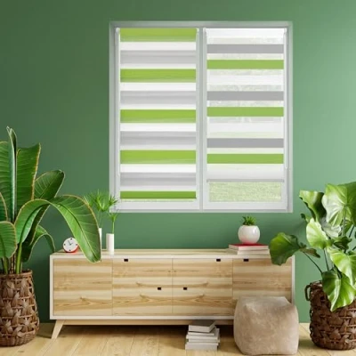 Immagine di Blindecor Indus Tenda a rullo tricolore senza attrezzi doppio strato giorno e notte, Grigio, Pistacchio 42 x 180 cm (Larghezza Altezza) Tessuto 39 175