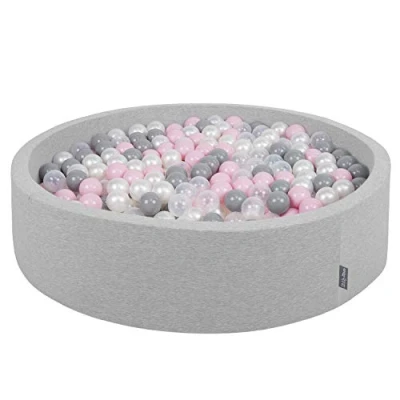 Immagine di KiddyMoon Piscina di Palline 120X30cm/200 Colorate Grande Tondo per Bambini, Fabbricato in EU, Grigioch:Perla/Grigio/Trasparente/Rosa Chiaro